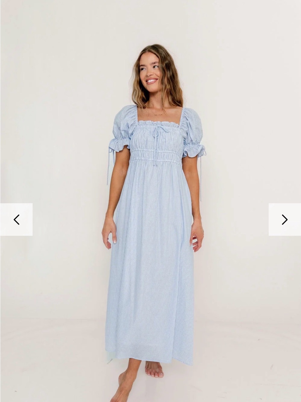 Worth Collective Savanna 100% Cotton Maxi Dress in Light Blue Stripe